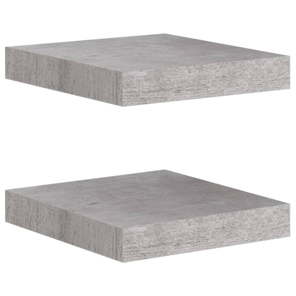 vidaXL Floating Wall Shelves, 2 Pieces- Concrete Gray- MDF & Metal Frame Design, Dimensions: 9.1"x9.3"x1.5", Modern Wall Display for Books & Collectibles