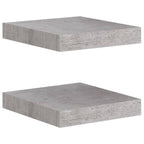 vidaXL Floating Wall Shelves, 2 Pieces- Concrete Gray- MDF & Metal Frame Design, Dimensions: 9.1"x9.3"x1.5", Modern Wall Display for Books & Collectibles