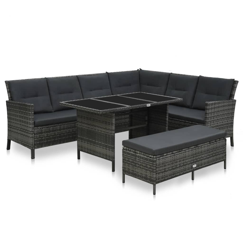 Vidaxl 3 Piece Patio Lounge Set With Cushions Poly Rattan Gray