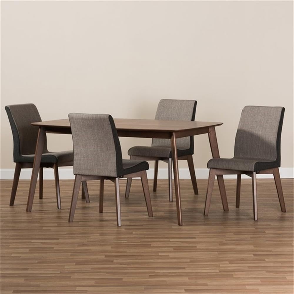 Baxton Studio Kimberly Mid-Century Modern Beige and Brown Fabric 5-Piece Dining Set