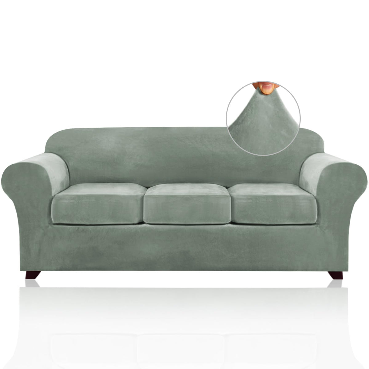 Princedeco 4 Pieces Couch Covers Velvet Couch Covers For 3 Cushion Sofa Soft Furniture Protector With Non Slip Elastic Bottom Washable Couch Covers Width Up To 90 Inch(Large, Seagrass)
