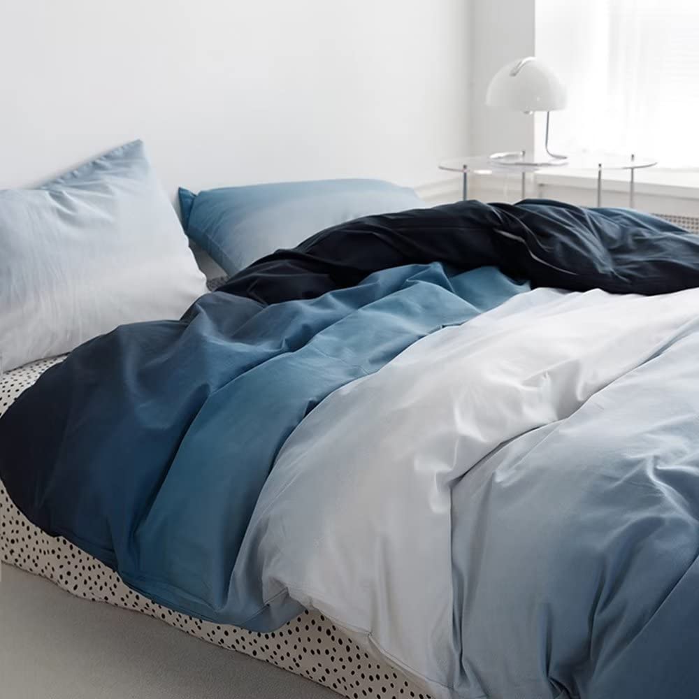 Clothknow Blue White Comforter Set Twin Gradient Blue Bedding Comforter Sets Sky Blue Bed Comforter Soft Solid Blue Bedding Sets 3Pcs Blue Comforter For All Season Blue Bed Set