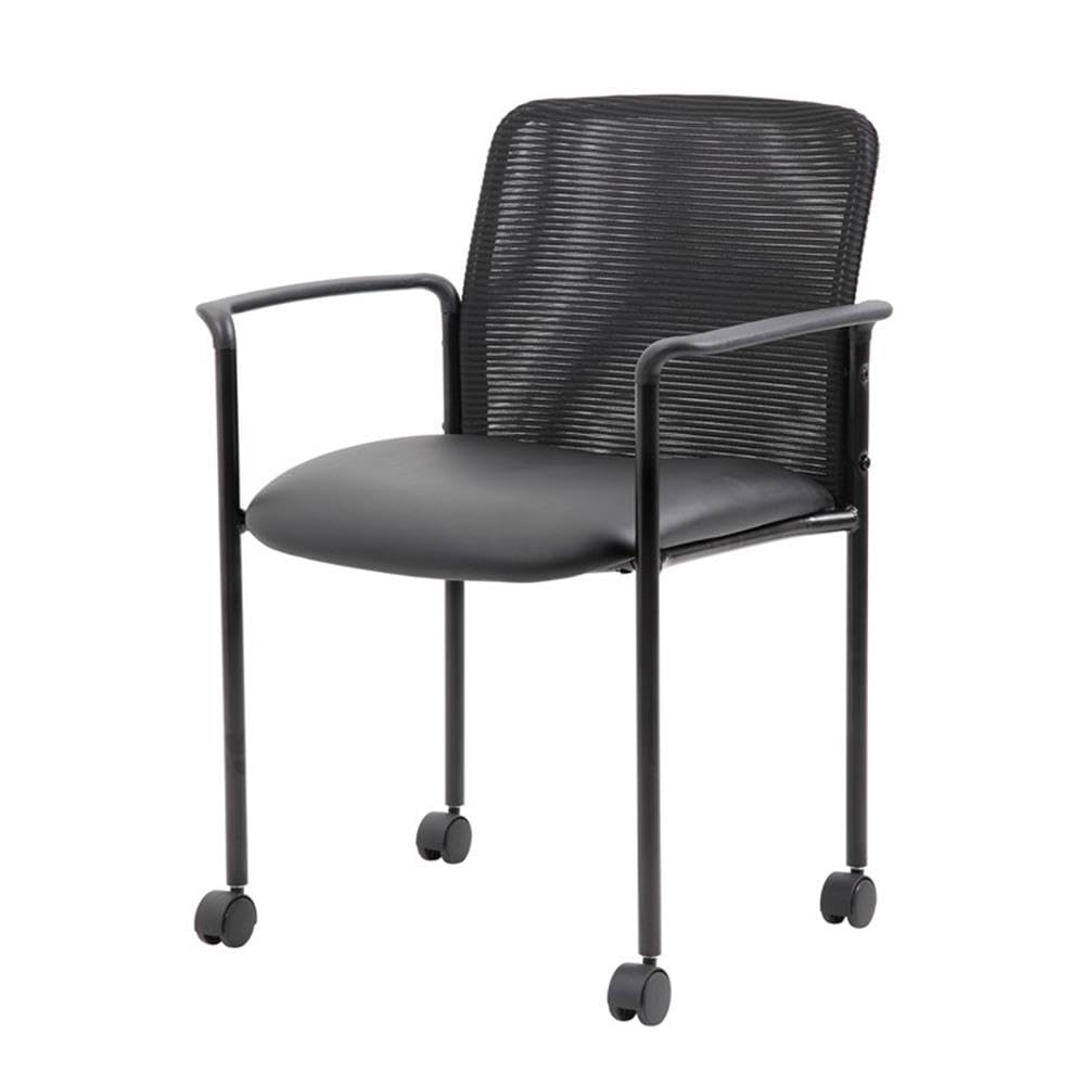 Boss Office Products Mesh And Vinyl Guest Casters Chair, Black