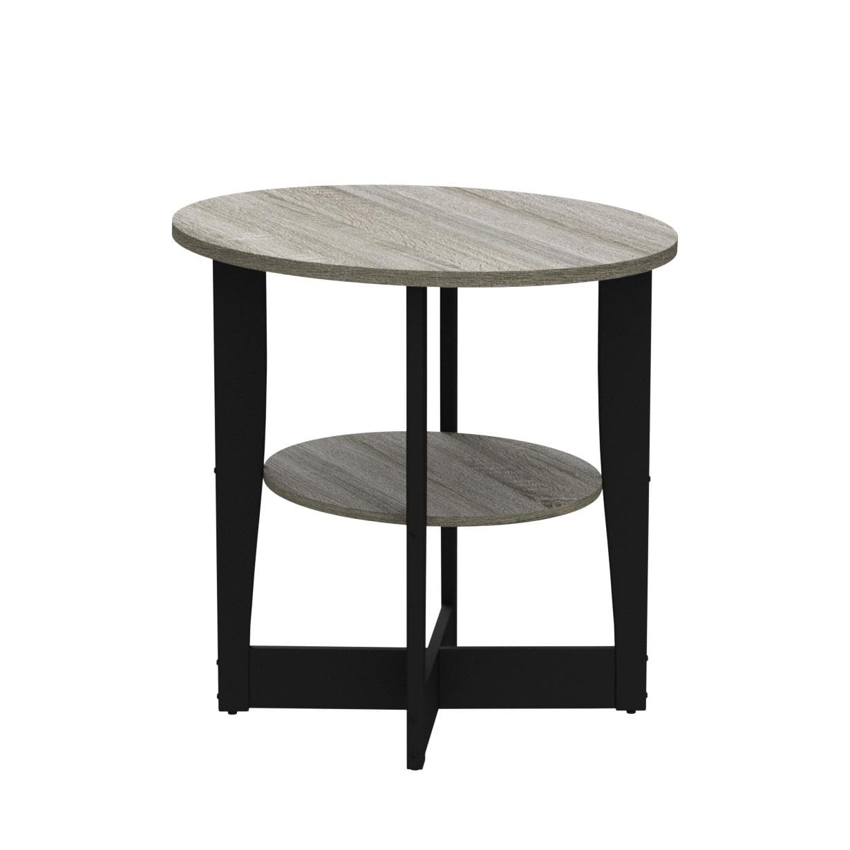 Furinno Jaya Oval End Side Night Stand/Bedside Table, 2-Pack, French Oak Grey/Black