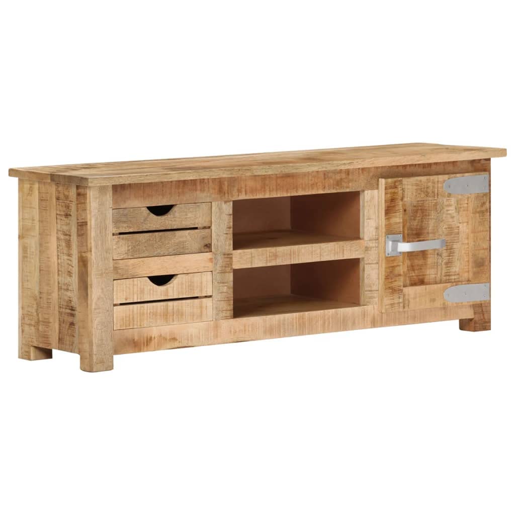 vidaXL Retro Style TV Stand in Rough Mango Wood with Natural Finish, Multi-Storage Cabinet with 2 Drawers and 2 Compartments for Entertainment Room