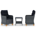 vidaXL 3-Piece Patio Lounge Set with Cushions - Poly Rattan, Dark Gray - Comfortable Outdoor Seating with Removable Cushion Covers and Sturdy Acacia Wood Legs