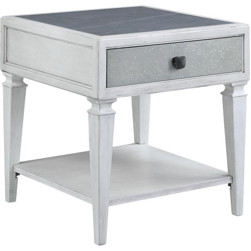 Acme Katia End Table in Rustic Gray & Weathered White Finish