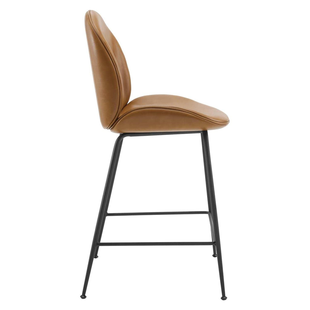 Modway Scoop Black Powder Coated Steel Leg Vegan Leather Counter Stool, Tan
