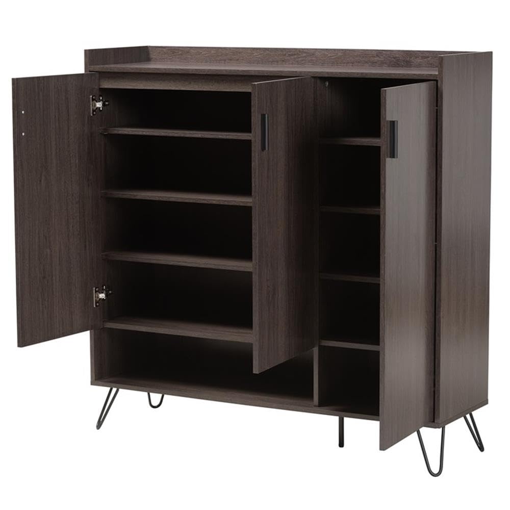 Baxton Studio Baldor Modern and Contemporary Dark Brown Finished Wood 3-Door Shoe Cabinet