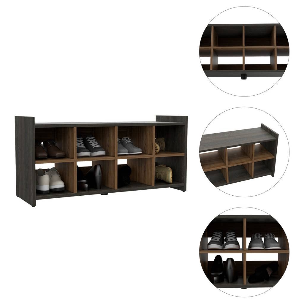 HomeRoots Espresso - Mahogany Modern Espresso and Mahogany Eight Pair Shoe Rack Storage Unit