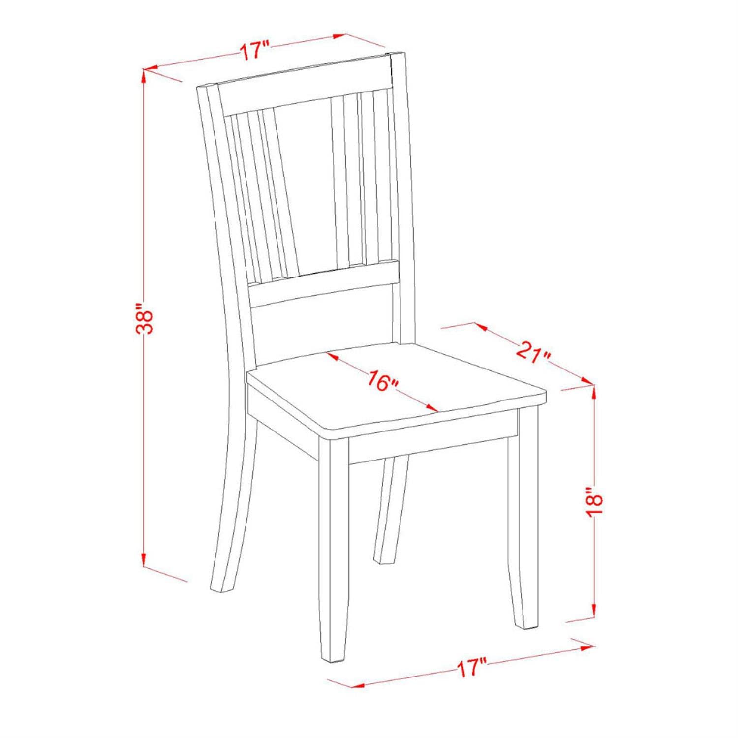 East West Furniture Dudley Dining Room Slat Back Wood Seat Chairs, Set of 2, Mahogany