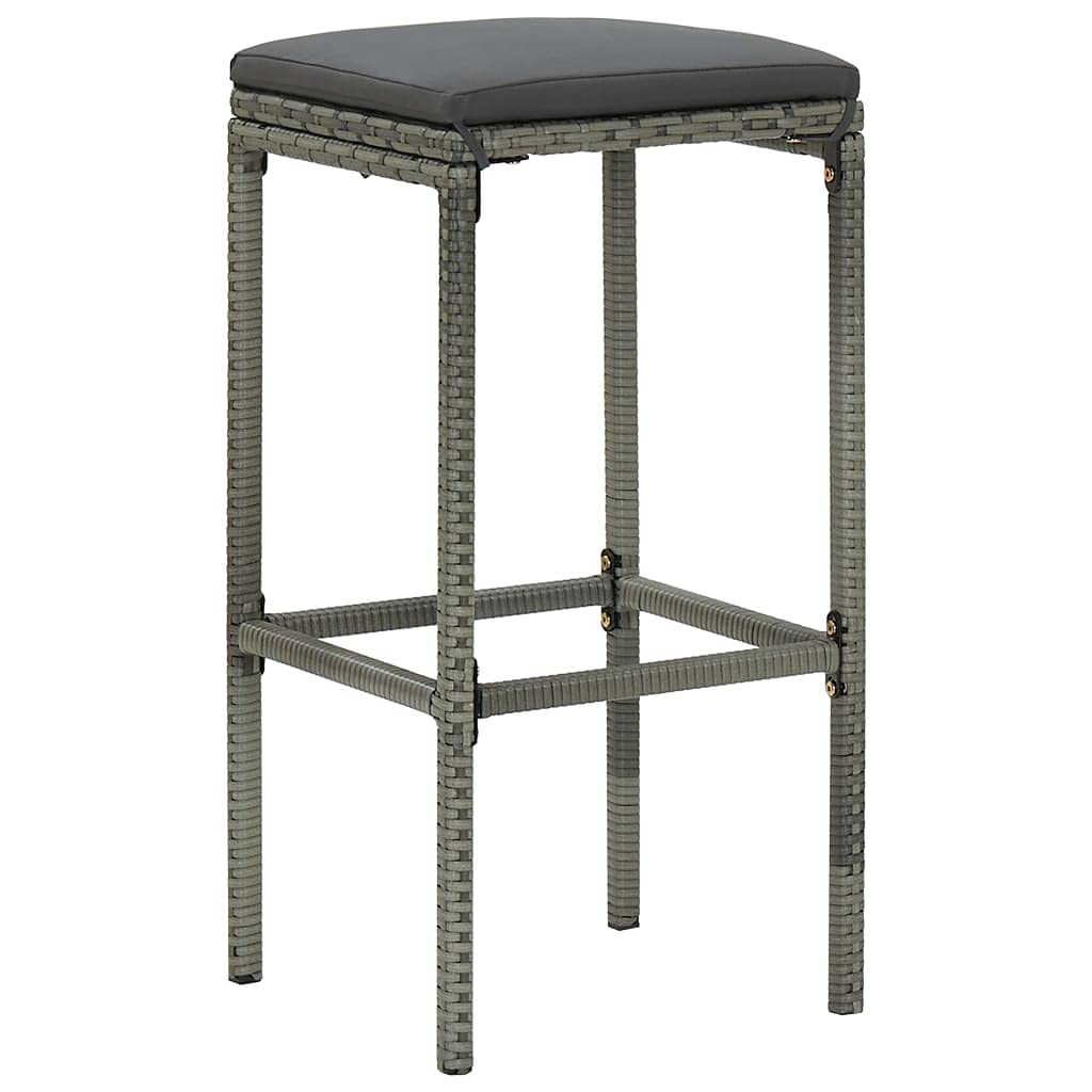 vidaXL Modern Bar Stools - 6 Piece Set in Gray Poly Rattan with Cushions - Durable Steel Frame - Comfortable Seat Cushions - Indoor and Outdoor Use