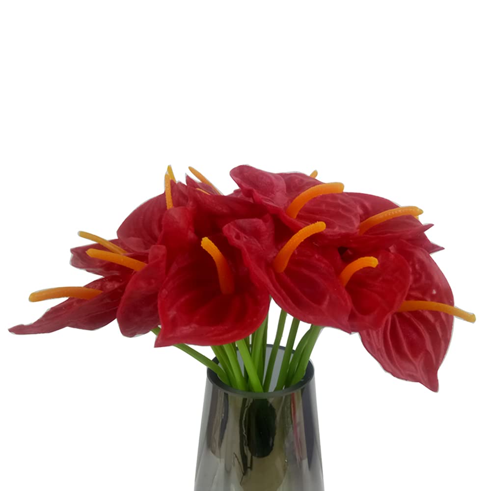 20Pcs Artificial Anthurium Flowers Real Touch Fake Flower For Home Decor Floral Arrangements Bouquets (Red)