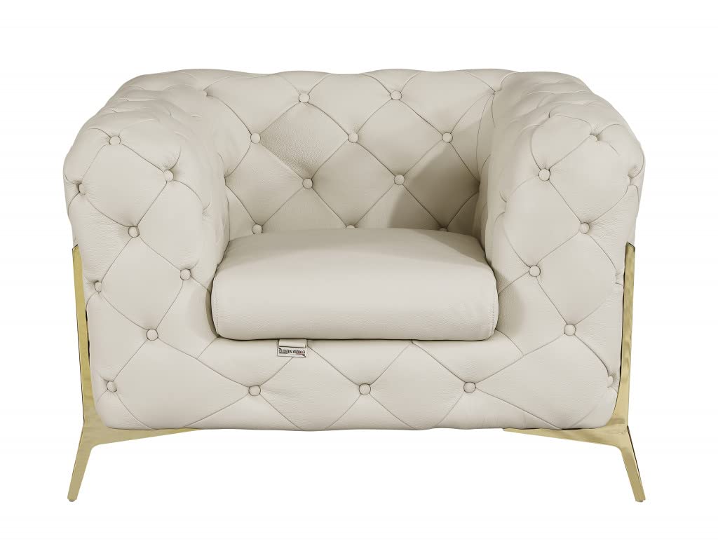 HomeRoots Glam Beige and Gold Tufted Leather Armchair