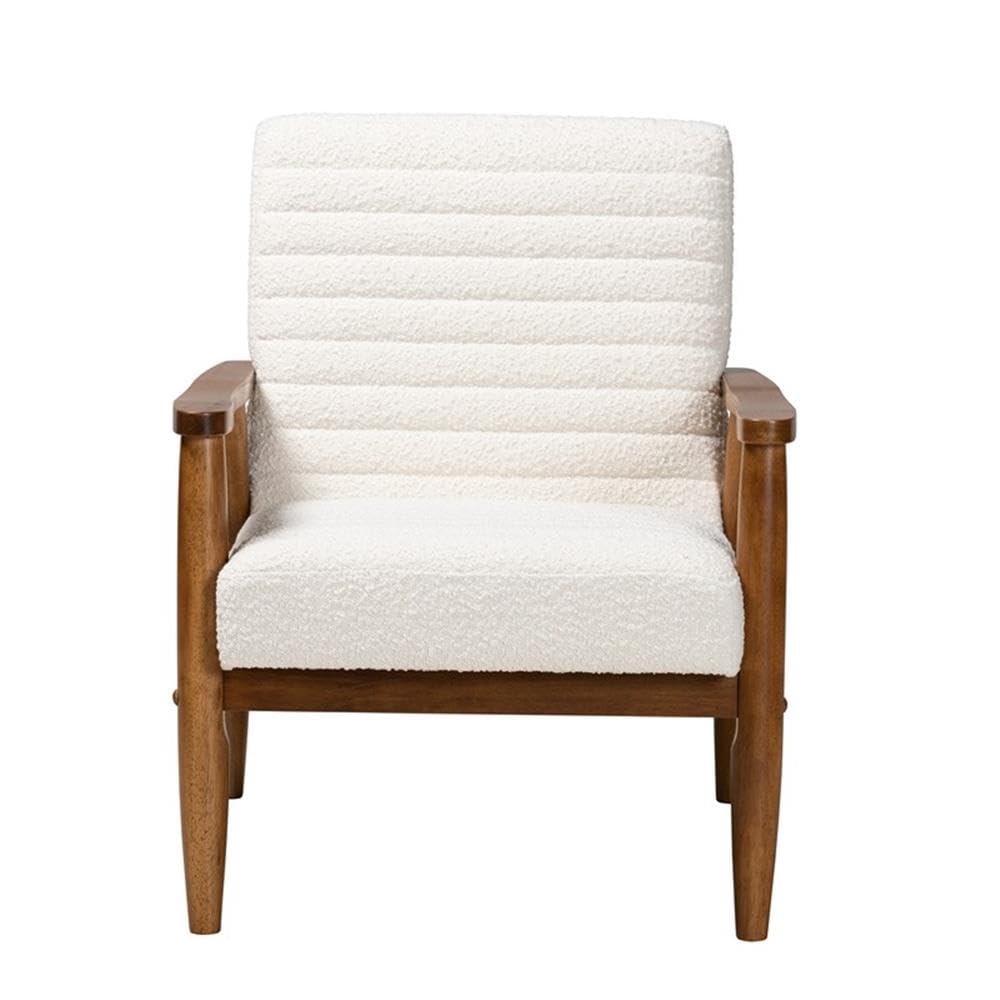 Baxton Studio Stratton Mid-Century Modern Cream Boucle Fabric And Walnut Brown Finished Wood Armchair