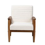 Baxton Studio Stratton Mid-Century Modern Cream Boucle Fabric And Walnut Brown Finished Wood Armchair
