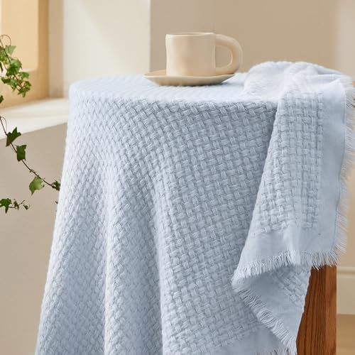 Bedsure Sky Blue Throw Blankets For Couch - Decorative Woven Throws Blanket With Tassels - Soft And Lightweight Farmhouse Throw Blankets For Sofa And Bed (50X60 Inches)