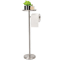 Standing Toilet Paper Holder, TP Holder with Practical Tray On Top for Phone, No Drill No Damage to Wall, Stainless Steel (Brush