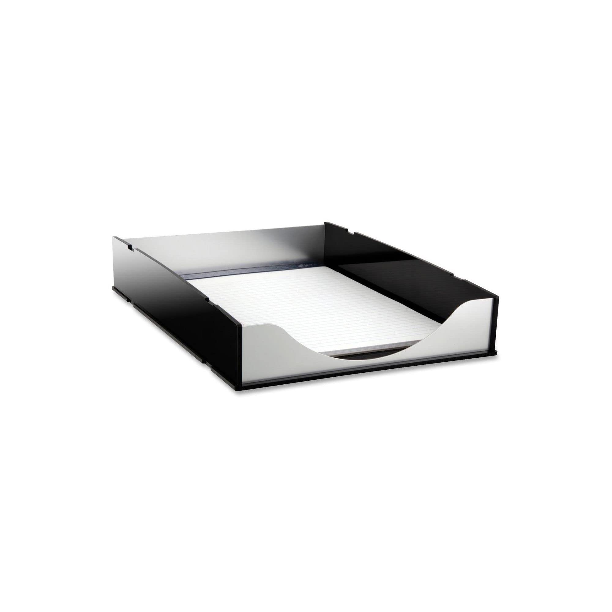 Kantek Black Acrylic And Silver Aluminum Letter Tray, Stackable Desk Organizer, 10..25' X 13.25' X 2.25', Heavy Duty, Office