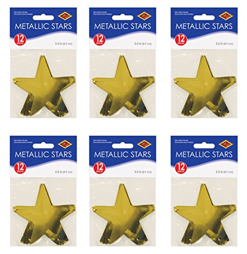 Beistle S57027-GDAZ6 Metallic Star Cutouts, 72 Piece, 3.5, Gold