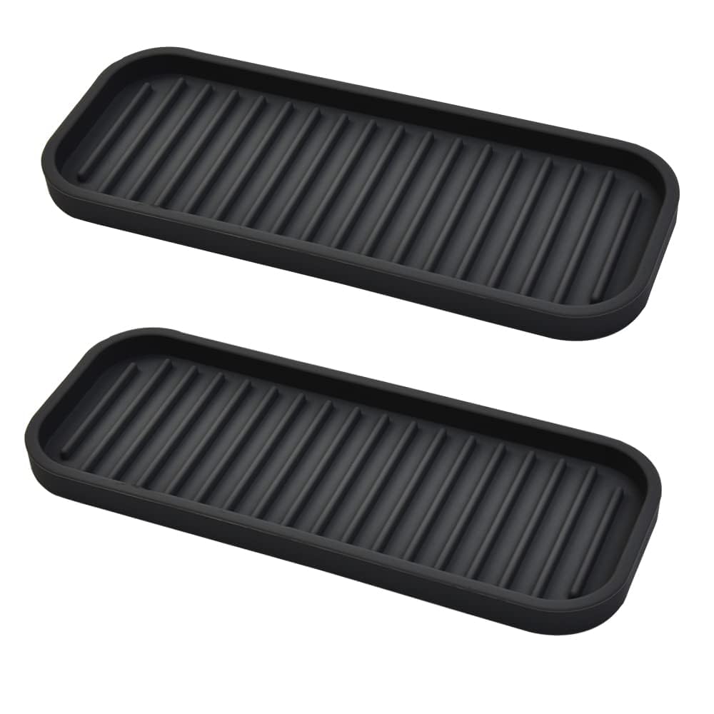 Jambalix Silicone Sponge Holder Kitchen Sink Organizer Tray (2 Pack, Black) | NonSlip Drainable Dish Caddy For Soap Dispenser, 