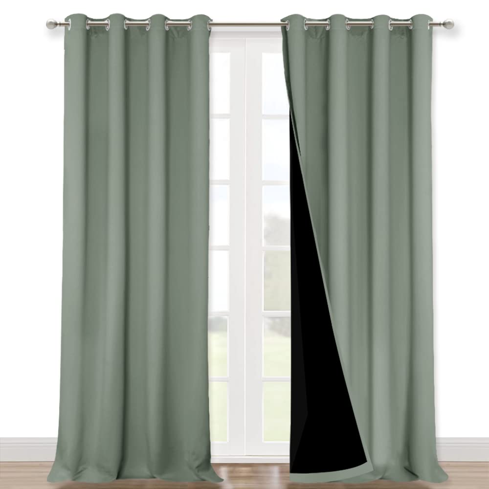 Nicetown 100% Blackout Window Curtain Panels, Heat And Full Light Blocking Drapes With Black Liner For Nursery, 120' Drop Therm
