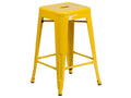 Flash Furniture Lily 4 Pack Commercial Grade 24 High Backless Yellow Metal Indoor-Outdoor Counter Height Stool with Square Seat
