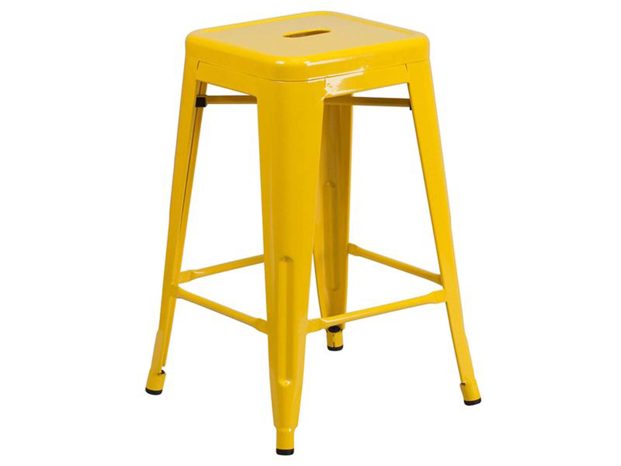 Flash Furniture Lily 4 Pack Commercial Grade 24 High Backless Yellow Metal Indoor-Outdoor Counter Height Stool with Square Seat