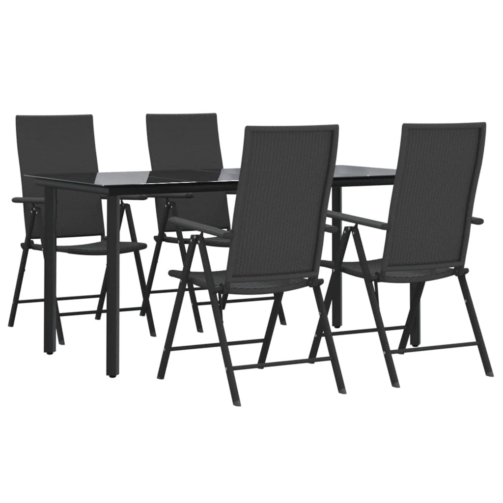 vidaXL Patio Dining Set 7 Piece - Adjustable Reclining Chairs - Foldable - Black Poly Rattan - Tempered Glass Table Top - Modern Outdoor Lounging