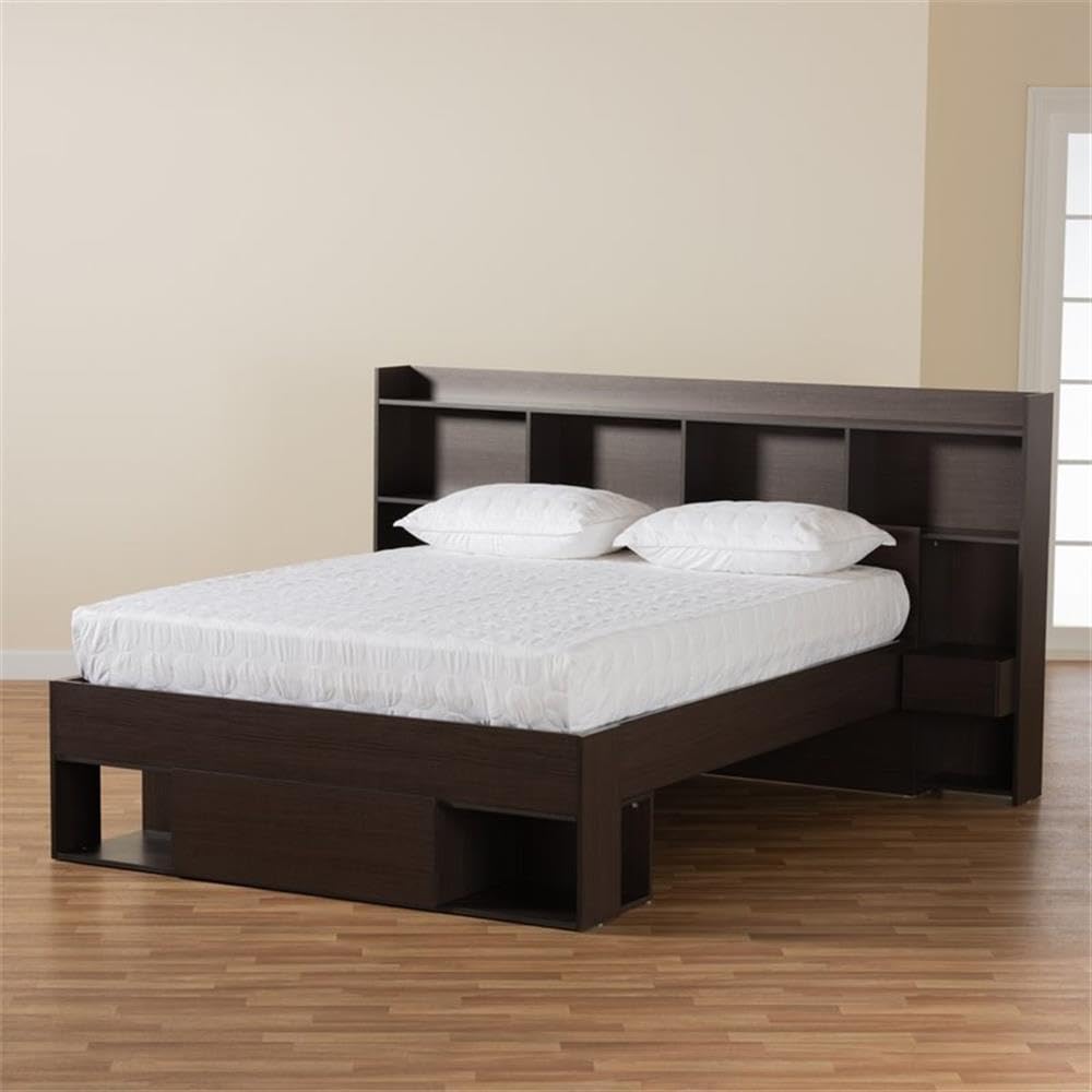 Baxton Studio Dexton Modern and Contemporary Dark Brown Finished Wood Queen Size Platform Storage Bed