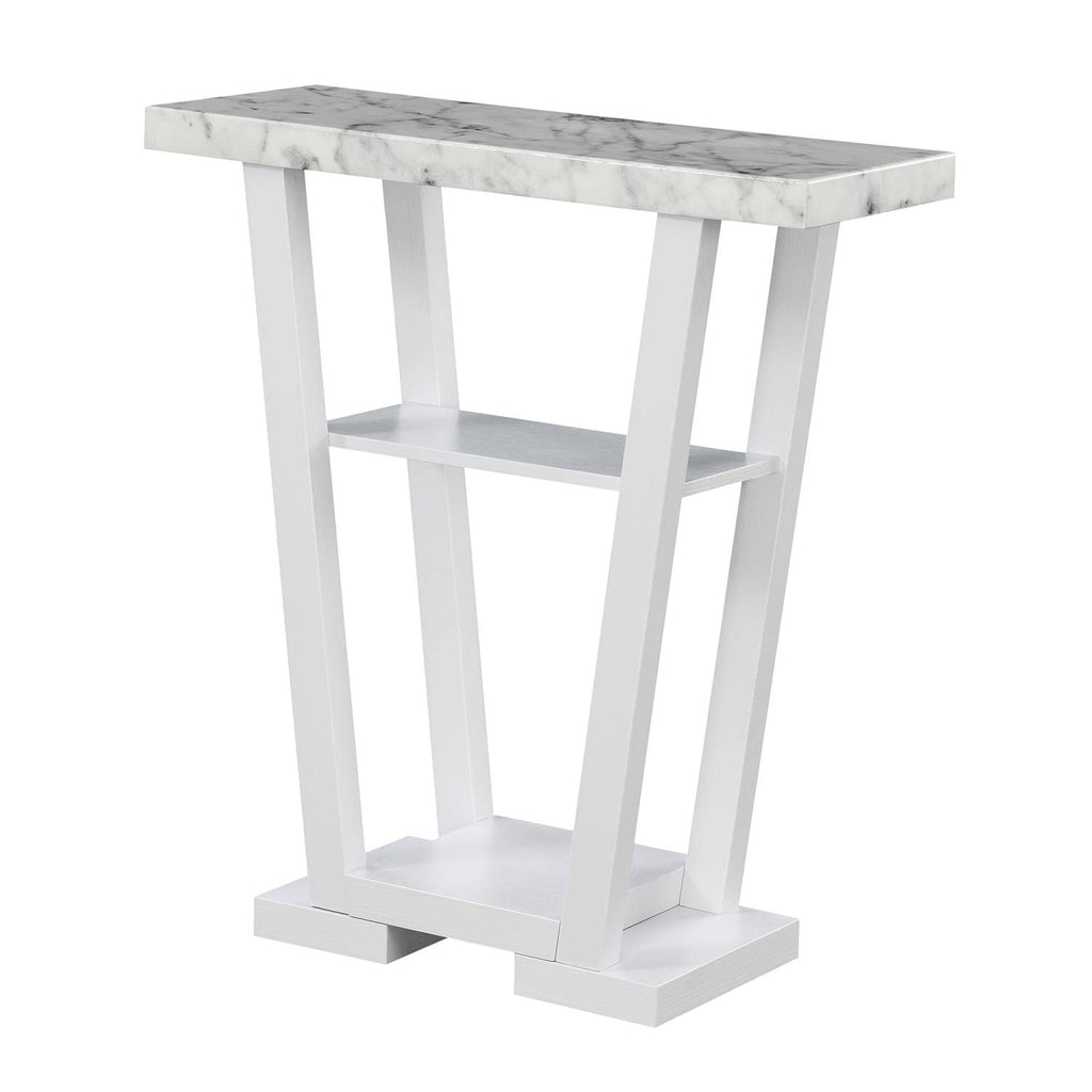 Convenience Concepts Newport V Console Table 31.5" - Modern Sofa Table with Storage Shelves, Narrow Entryway Hall Table for Living Room, White Faux Marble/White