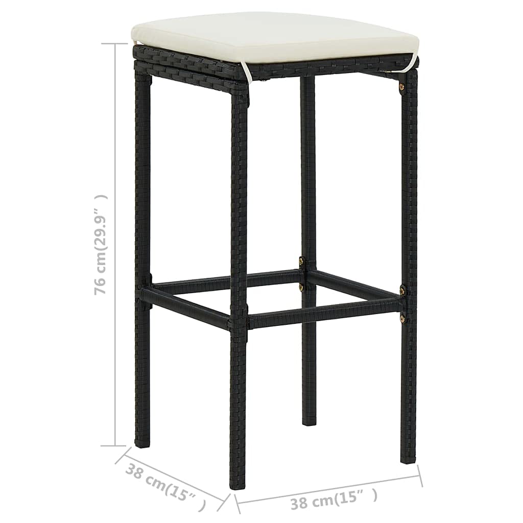 vidaXL 3 Piece Modern Outdoor Bar Set, Black Poly Rattan with Cream-White Cushion, Steel Frame, Suitable for Indoor/Outdoor, Patio, Pub, Garden Furniture Set.
