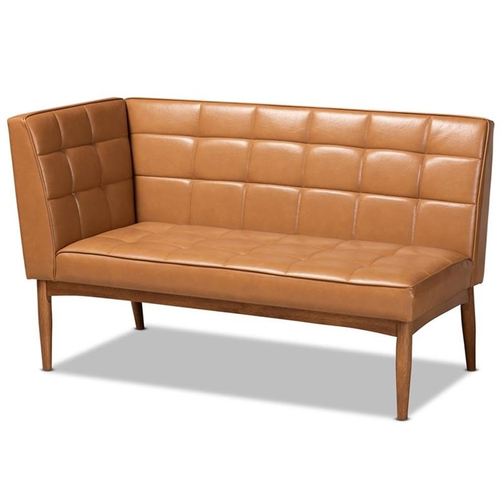 Baxton Studio Sanford Mid-Century Modern Tan Faux Leather Upholstered and Walnut Brown Finished Wood 3-Piece Dining Nook Set