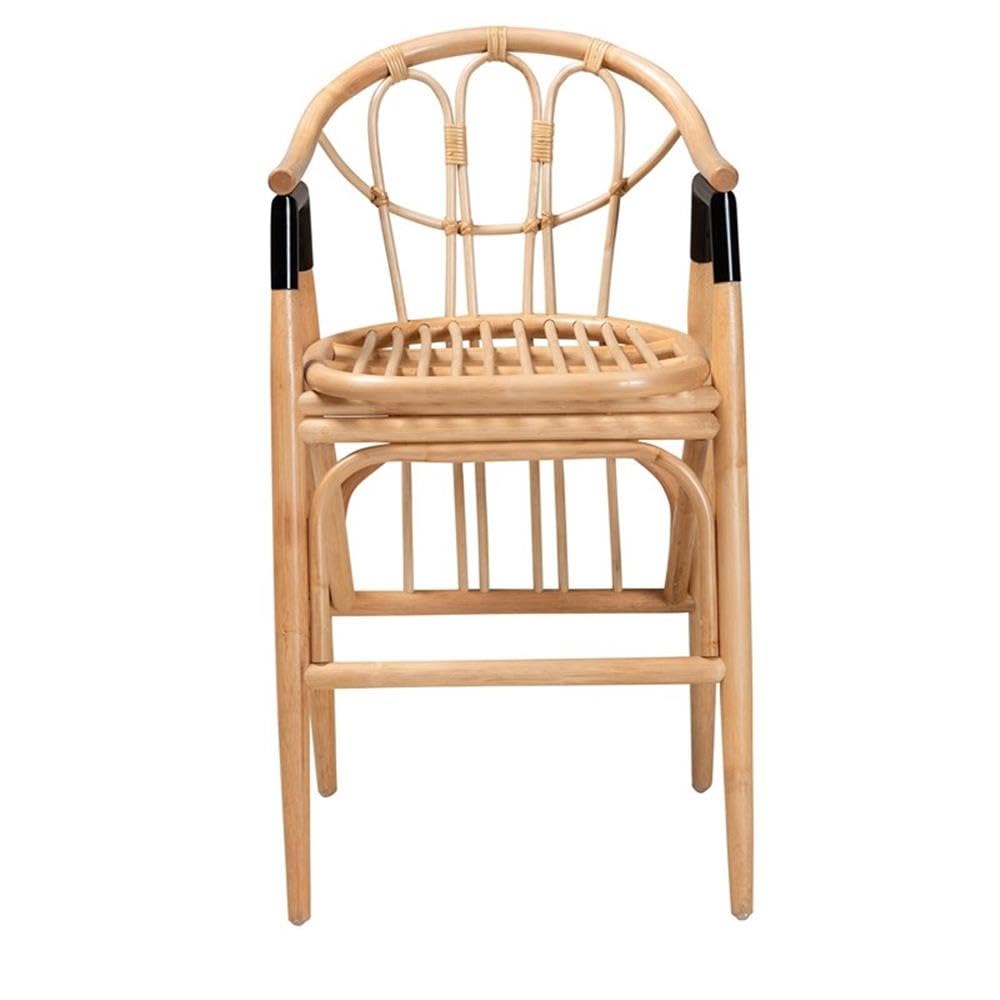 bali & pari Cyntia Bohemian Natural Rattan Counter Stool, Natural/Black (235-13349-HiT)