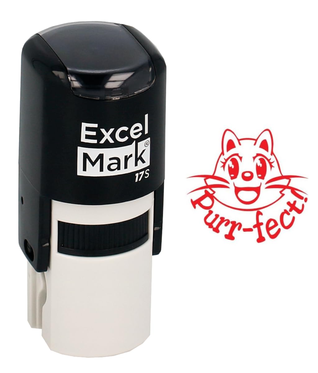 Round Teacher Stamp - Purr-Fect! - Red Ink