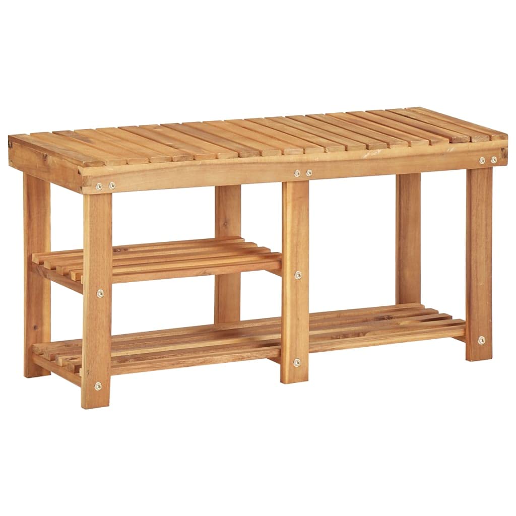vidaXL Compact Shoe Rack/Bench, Solid Acacia Wood, 2-Shelf Storage Organizer, Durable and Rustic Design, Easy Assembly and Cleaning, 35.4&quot;x12.5&quot;x18.1&quot;
