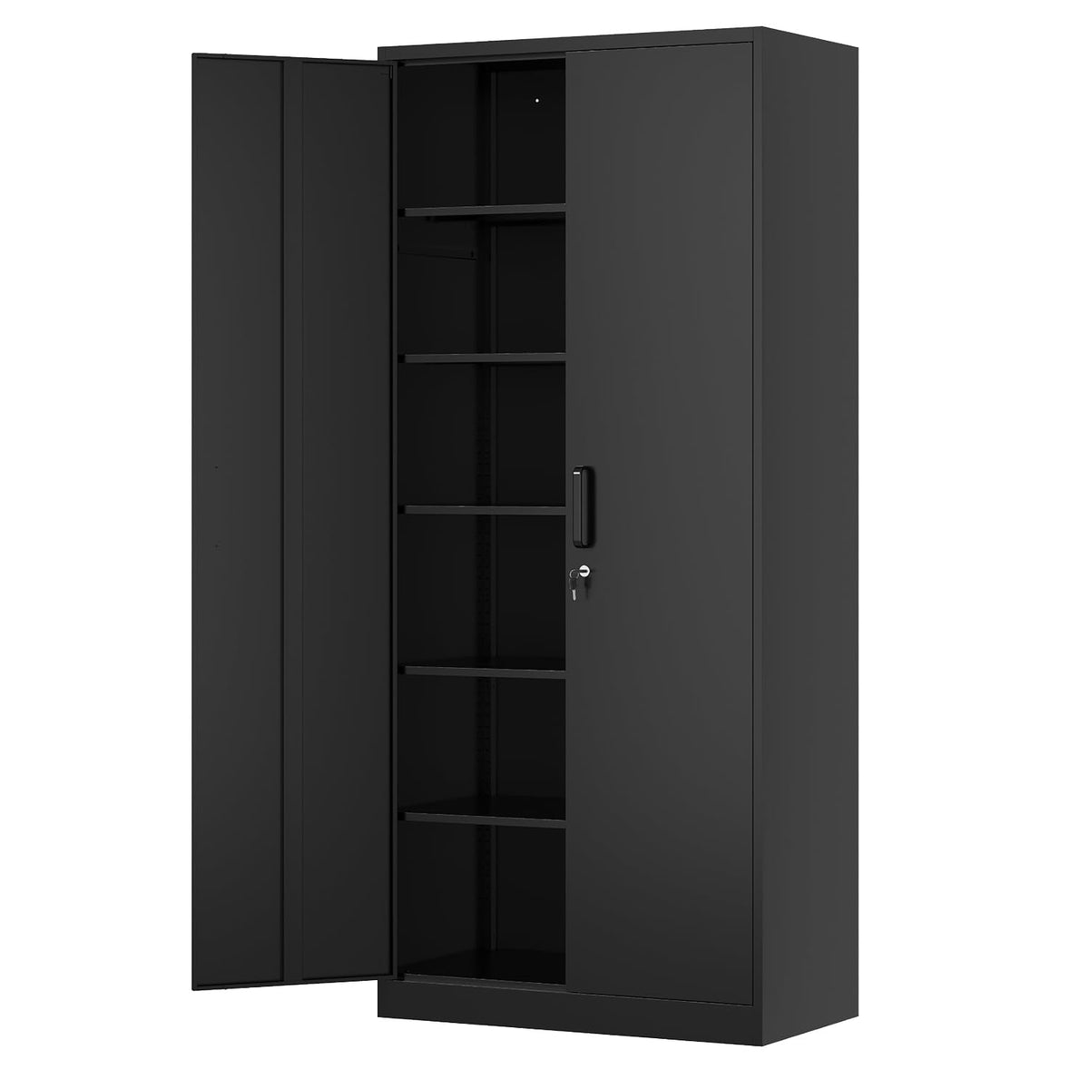 Fesbos Metal Storage Cabinet-71    Tall Steel File Cabinets with Lockable Doors and Adjustable Shelves-Black Steel Storage Cabin