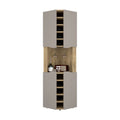 Mecca Corner Bar Cabinet With 4 Doors, 8 Shelves, 10 Cubbies, And Glass Rack, Macadamia/Taupe