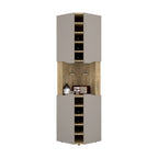 Mecca Corner Bar Cabinet With 4 Doors, 8 Shelves, 10 Cubbies, And Glass Rack, Macadamia/Taupe