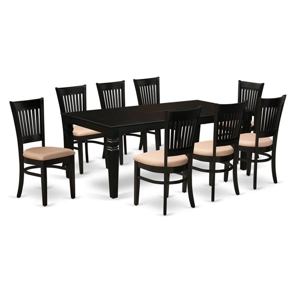 East West Furniture Lgva9-Blk-C 9 Piece Kitchen Table Set Includes A Rectangle Dining Table With Butterfly Leaf And 8 Linen Fabric Dining Room Chairs, 42X84 Inch, Black