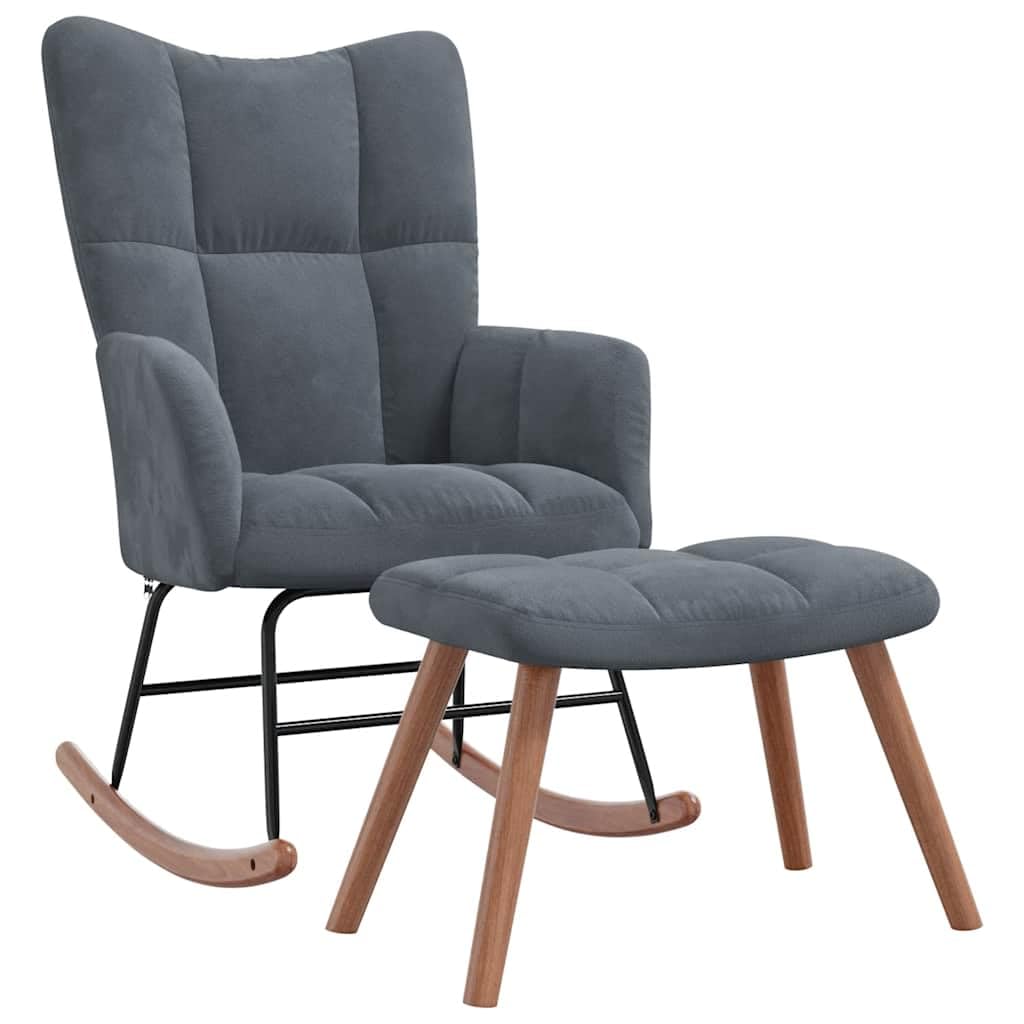 vidaXL Rocking Chair with Ottoman - Elegant and Modern Design - Dark Gray Velvet - Comfortably Padded - Durable Frame - Assembly