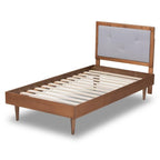 Baxton Studio Saul Mid-Century Modern Light Grey Fabric Upholstered and Walnut Brown Finished Wood Twin Size Platform Bed