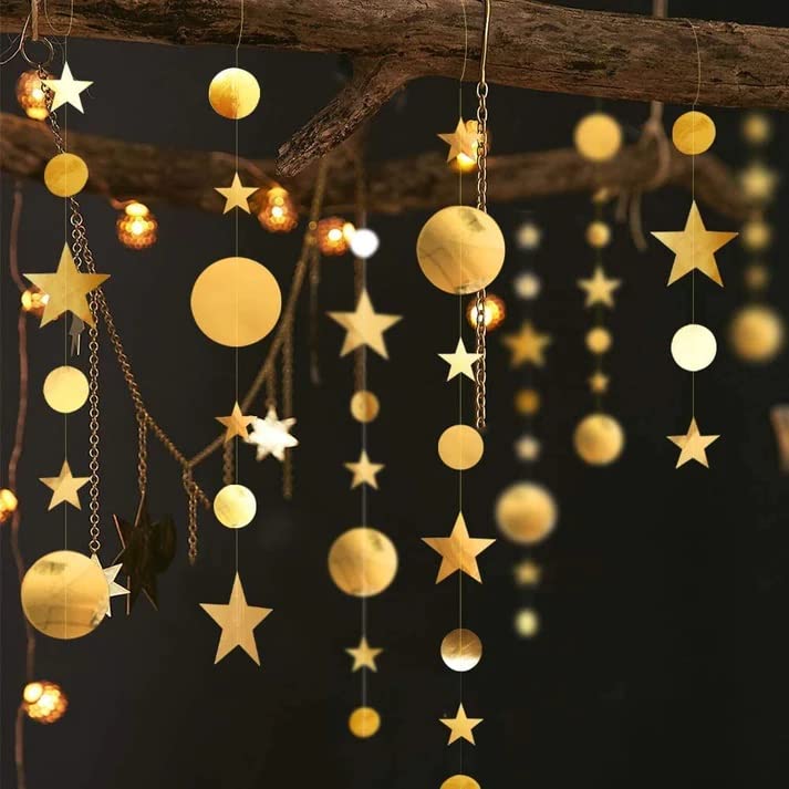 Decor365 Gold Twinkle Little Star Party Garlands Glitter Hanging Moon Stars Decorations Kids Birthday Bday Streamer Baby Shower 