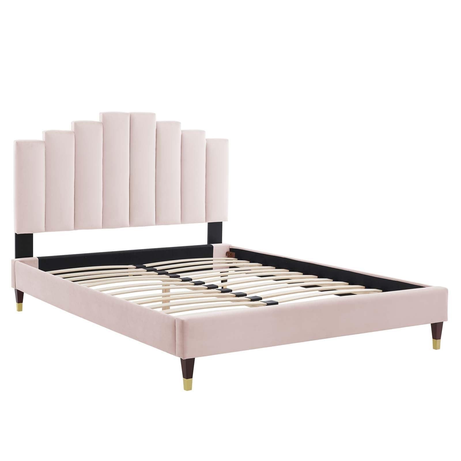 Modway Elise Channel Tufted Performance Velvet King Platform Bed In Pink With Gold Legs