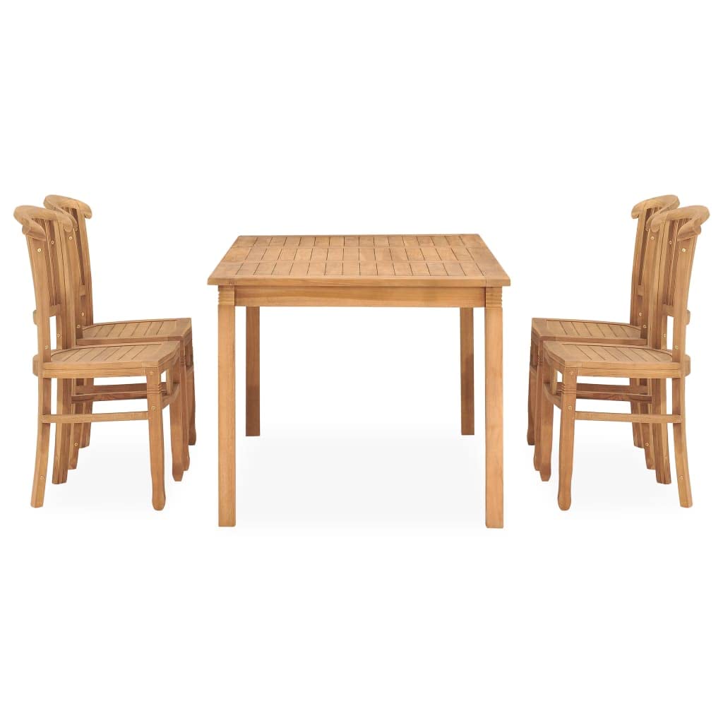 vidaXL Patio Dining Set - Classic 5 Piece Outdoor Dining Table and Chair Set, Resistant Solid Teak Hardwood Construction, Natural Brown Finish, Fine Sanded, Weather-Resistant, Easy Assembly, Recta...
