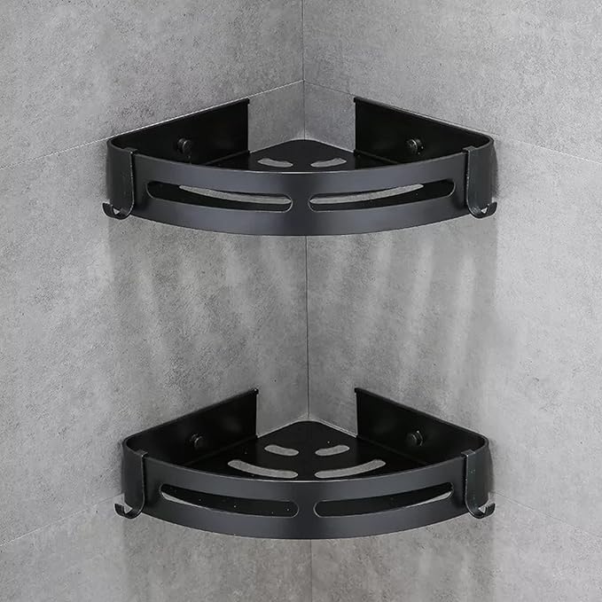 Roktry 2 pcs Aluminum Bathroom Corner Shelf for Wall Organizer Holder Storage Kitchen rustproof Corner Holder Adhesive Bathroom