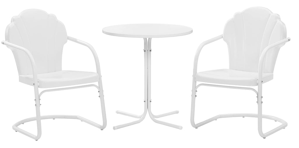 Crosley Furniture Tulip 3-Piece Outdoor Bistro Set, Retro Metal Patio Table and Chairs for Dining, Porch, White Satin