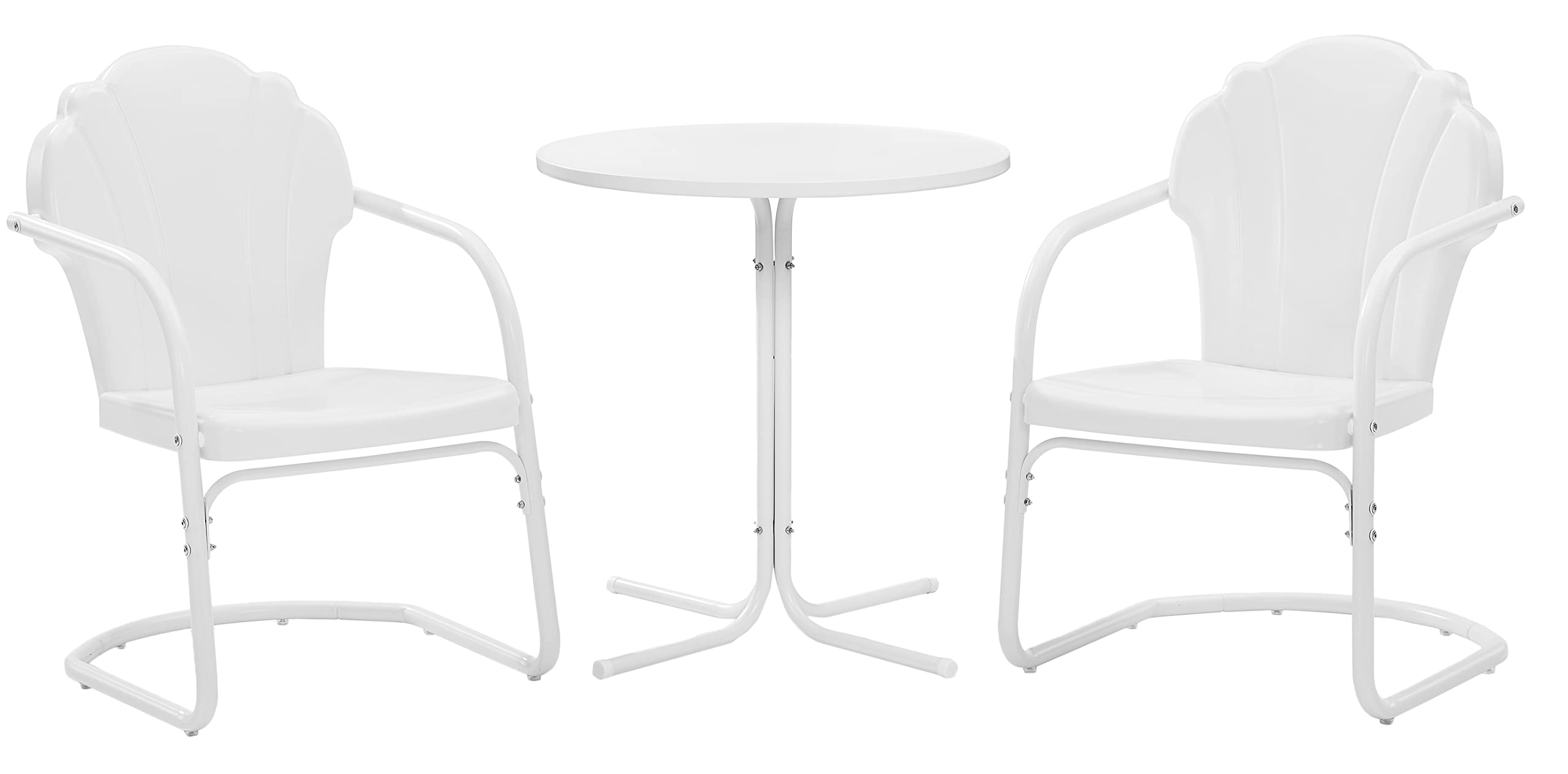 Crosley Furniture Tulip 3-Piece Outdoor Bistro Set, Retro Metal Patio Table and Chairs for Dining, Porch, White Satin