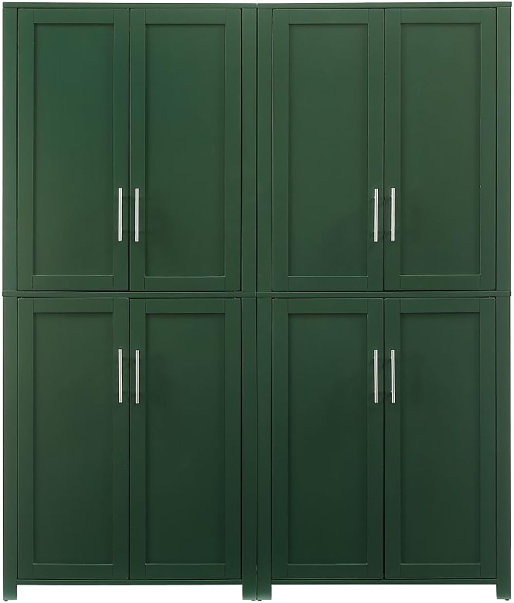 Crosley Furniture Savannah 2-Piece Pantry Storage Cabinet Set with Shelves, Kitchen, Dining, or Laundry Room, Hunter Green