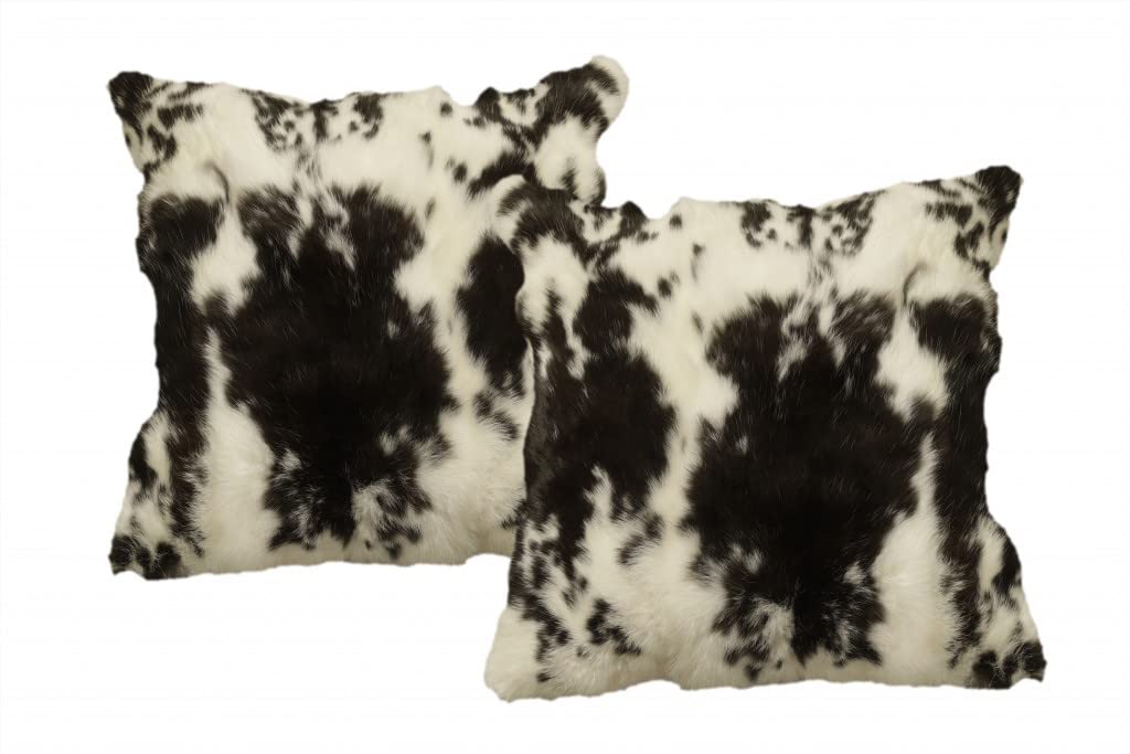 HomeRoots 100% Natural Rabbit Fur and Microsuede Set of Two 18' X 18' Black and White Rabbit Natural Fur Animal Print Throw Pillows